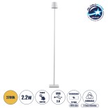 GloboStar® NEGA 60478 Μοντέρνο Επιδαπέδιο Φωτιστικό LED 2.2W 154lm 360° DC 5V IP44 Θερμό Λευκό 2700K Dimmable με Διακόπτη Αφής - Επαναφορτιζόμενο με Μπαταρία Li-ion 4000mAh - Λευκό - Φ10 x Υ135cm - 2 Χρόνια Εγγύηση