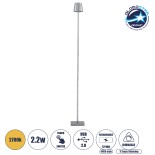 GloboStar® NEGA 60480 Μοντέρνο Επιδαπέδιο Φωτιστικό LED 2.2W 154lm 360° DC 5V IP44 Θερμό Λευκό 2700K Dimmable με Διακόπτη Αφής - Επαναφορτιζόμενο με Μπαταρία Li-ion 4000mAh - Ασημί - Φ10 x Υ135cm - 2 Χρόνια Εγγύηση