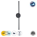 GloboStar® DIADEM 61329 Φωτιστικό Τοίχου - Απλίκα Design LED CCT 9W 1080lm 120° AC 220-240V - Εναλλαγή Φωτισμού μέσω Διακόπτη On/Off All In One Ψυχρό 6000k+Φυσικό 4500k+Θερμό 2700k Μ10 x Π4 x Υ60cm - Μαύρο - 3 Years Warranty
