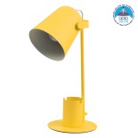 GloboStar® PENCASE 61567 Μοντέρνο Επιτραπέζιο Φωτιστικό Γραφείου - Πορτατίφ - Μονόφωτο 1 x E27 Κίτρινο Μεταλλικό Καμπάνα με Διακόπτη On/Off - Μολυβοθήκη & Βάση Τηλεφώνου - L12 x W15 x H38cm