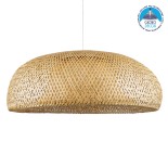 GloboStar® SAN TROPEZ 00673 Boho Κρεμαστό Φωτιστικό Καμπάνα Μονόφωτο 1 x E27 IP20 Μπεζ Ξύλο - Μ100 x Π100 x Y35cm