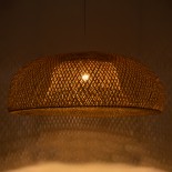 GloboStar® SAN TROPEZ 00673 Boho Κρεμαστό Φωτιστικό Καμπάνα Μονόφωτο 1 x E27 IP20 Μπεζ Ξύλο - Μ100 x Π100 x Y35cm