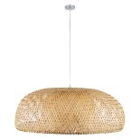 GloboStar® SAN TROPEZ 00673 Boho Κρεμαστό Φωτιστικό Καμπάνα Μονόφωτο 1 x E27 IP20 Μπεζ Ξύλο - Μ100 x Π100 x Y35cm