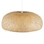 GloboStar® SAN TROPEZ 00673 Boho Κρεμαστό Φωτιστικό Καμπάνα Μονόφωτο 1 x E27 IP20 Μπεζ Ξύλο - Μ100 x Π100 x Y35cm