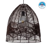 GloboStar® ALOHA 01752 Boho Κρεμαστό Φωτιστικό Καμπάνα Μονόφωτο 1 x E27 IP20 Καφέ Ρατάν - Μ43 x Π43 x Y46cm