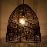 GloboStar® ALOHA 01752 Boho Κρεμαστό Φωτιστικό Καμπάνα Μονόφωτο 1 x E27 IP20 Καφέ Ρατάν - Μ43 x Π43 x Y46cm