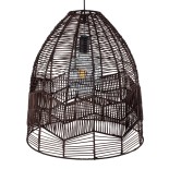 GloboStar® ALOHA 01752 Boho Κρεμαστό Φωτιστικό Καμπάνα Μονόφωτο 1 x E27 IP20 Καφέ Ρατάν - Μ43 x Π43 x Y46cm