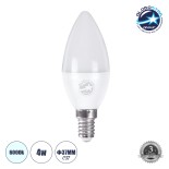 GloboStar® 60000 Λάμπα LED E14 C37 Κεράκι 4W 400lm 260° AC 220-240V IP20 Φ3.7 x Υ10cm Ψυχρό Λευκό 6000K - 3 Years Warranty