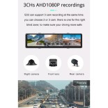 GloboStar® 86057 Καθρέπτης Αυτοκινήτου με 3 Κάμερες 3CHs AHD 1080P 170° - 4G Sim Card Slot - WiFi - GPS Navigator - Bluetooth - G Sensor - 24h Monitoring - FM Transmitter -  Νυχτερινή Όραση - Μαύρο