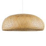 GloboStar® SAN TROPEZ 00673 Boho Κρεμαστό Φωτιστικό Καμπάνα Μονόφωτο 1 x E27 IP20 Μπεζ Ξύλο - Μ100 x Π100 x Y35cm