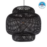 GloboStar® MALDIVES 00579 Boho Κρεμαστό Φωτιστικό Πλέγμα Μονόφωτο 1 x E27 IP20 Μαύρο Ξύλο - Μ56 x Π56 x Y54cm