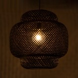 GloboStar® MALDIVES 00579 Boho Κρεμαστό Φωτιστικό Πλέγμα Μονόφωτο 1 x E27 IP20 Μαύρο Ξύλο - Μ56 x Π56 x Y54cm