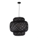 GloboStar® MALDIVES 00579 Boho Κρεμαστό Φωτιστικό Πλέγμα Μονόφωτο 1 x E27 IP20 Μαύρο Ξύλο - Μ56 x Π56 x Y54cm