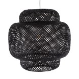GloboStar® MALDIVES 00579 Boho Κρεμαστό Φωτιστικό Πλέγμα Μονόφωτο 1 x E27 IP20 Μαύρο Ξύλο - Μ56 x Π56 x Y54cm