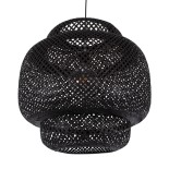 GloboStar® MALDIVES 00579 Boho Κρεμαστό Φωτιστικό Πλέγμα Μονόφωτο 1 x E27 IP20 Μαύρο Ξύλο - Μ56 x Π56 x Y54cm