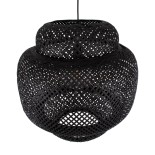 GloboStar® MALDIVES 00579 Boho Κρεμαστό Φωτιστικό Πλέγμα Μονόφωτο 1 x E27 IP20 Μαύρο Ξύλο - Μ56 x Π56 x Y54cm