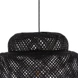 GloboStar® MALDIVES 00579 Boho Κρεμαστό Φωτιστικό Πλέγμα Μονόφωτο 1 x E27 IP20 Μαύρο Ξύλο - Μ56 x Π56 x Y54cm