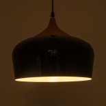 GloboStar® VILI 01261 Μοντέρνο Κρεμαστό Φωτιστικό Καμπάνα Μονόφωτο 1 x E27 IP20 Μαύρο Μέταλλο με Μπεζ Ξύλο - Μ35 x Π35 x Υ27cm