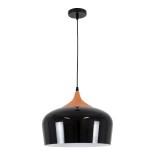 GloboStar® VILI 01261 Μοντέρνο Κρεμαστό Φωτιστικό Καμπάνα Μονόφωτο 1 x E27 IP20 Μαύρο Μέταλλο με Μπεζ Ξύλο - Μ35 x Π35 x Υ27cm