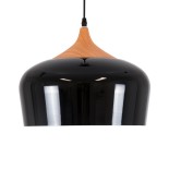 GloboStar® VILI 01261 Μοντέρνο Κρεμαστό Φωτιστικό Καμπάνα Μονόφωτο 1 x E27 IP20 Μαύρο Μέταλλο με Μπεζ Ξύλο - Μ35 x Π35 x Υ27cm