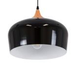GloboStar® VILI 01261 Μοντέρνο Κρεμαστό Φωτιστικό Καμπάνα Μονόφωτο 1 x E27 IP20 Μαύρο Μέταλλο με Μπεζ Ξύλο - Μ35 x Π35 x Υ27cm