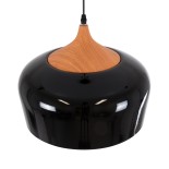 GloboStar® VILI 01261 Μοντέρνο Κρεμαστό Φωτιστικό Καμπάνα Μονόφωτο 1 x E27 IP20 Μαύρο Μέταλλο με Μπεζ Ξύλο - Μ35 x Π35 x Υ27cm