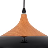 GloboStar® VILI 01261 Μοντέρνο Κρεμαστό Φωτιστικό Καμπάνα Μονόφωτο 1 x E27 IP20 Μαύρο Μέταλλο με Μπεζ Ξύλο - Μ35 x Π35 x Υ27cm