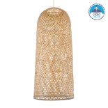 GloboStar® CALERO 01712 Boho Κρεμαστό Φωτιστικό Καμπάνα Μονόφωτο 1 x E27 IP20 Μπεζ Ξύλο - Μ40 x Π40 x Υ90cm