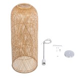 GloboStar® CALERO 01712 Boho Κρεμαστό Φωτιστικό Καμπάνα Μονόφωτο 1 x E27 IP20 Μπεζ Ξύλο - Μ40 x Π40 x Υ90cm