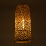 GloboStar® CALERO 01712 Boho Κρεμαστό Φωτιστικό Καμπάνα Μονόφωτο 1 x E27 IP20 Μπεζ Ξύλο - Μ40 x Π40 x Υ90cm