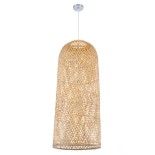 GloboStar® CALERO 01712 Boho Κρεμαστό Φωτιστικό Καμπάνα Μονόφωτο 1 x E27 IP20 Μπεζ Ξύλο - Μ40 x Π40 x Υ90cm