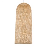 GloboStar® CALERO 01712 Boho Κρεμαστό Φωτιστικό Καμπάνα Μονόφωτο 1 x E27 IP20 Μπεζ Ξύλο - Μ40 x Π40 x Υ90cm