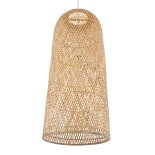 GloboStar® CALERO 01712 Boho Κρεμαστό Φωτιστικό Καμπάνα Μονόφωτο 1 x E27 IP20 Μπεζ Ξύλο - Μ40 x Π40 x Υ90cm