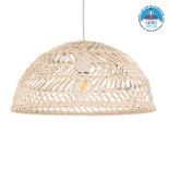 GloboStar® COMORES 01727 Boho Κρεμαστό Φωτιστικό Καμπάνα Μονόφωτο 1 x E27 IP20 Μπεζ Ρατάν - Μ40 x Π40 x Y20cm