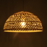 GloboStar® COMORES 01727 Boho Κρεμαστό Φωτιστικό Καμπάνα Μονόφωτο 1 x E27 IP20 Μπεζ Ρατάν - Μ40 x Π40 x Y20cm