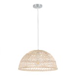 GloboStar® COMORES 01727 Boho Κρεμαστό Φωτιστικό Καμπάνα Μονόφωτο 1 x E27 IP20 Μπεζ Ρατάν - Μ40 x Π40 x Y20cm