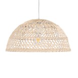 GloboStar® COMORES 01727 Boho Κρεμαστό Φωτιστικό Καμπάνα Μονόφωτο 1 x E27 IP20 Μπεζ Ρατάν - Μ40 x Π40 x Y20cm