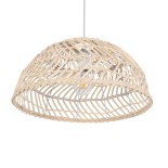 GloboStar® COMORES 01727 Boho Κρεμαστό Φωτιστικό Καμπάνα Μονόφωτο 1 x E27 IP20 Μπεζ Ρατάν - Μ40 x Π40 x Y20cm