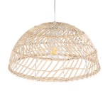 GloboStar® COMORES 01727 Boho Κρεμαστό Φωτιστικό Καμπάνα Μονόφωτο 1 x E27 IP20 Μπεζ Ρατάν - Μ40 x Π40 x Y20cm