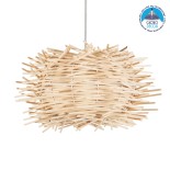 GloboStar® MINORCA 01729 Boho Κρεμαστό Φωτιστικό Πλέγμα Μονόφωτο 1 x E27 IP20 Μπεζ Ξύλο - Μ30 x Π30 x Υ18cm