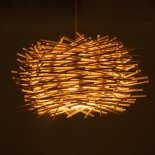 GloboStar® MINORCA 01729 Boho Κρεμαστό Φωτιστικό Πλέγμα Μονόφωτο 1 x E27 IP20 Μπεζ Ξύλο - Μ30 x Π30 x Υ18cm