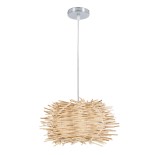 GloboStar® MINORCA 01729 Boho Κρεμαστό Φωτιστικό Πλέγμα Μονόφωτο 1 x E27 IP20 Μπεζ Ξύλο - Μ30 x Π30 x Υ18cm