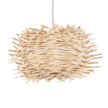 GloboStar® MINORCA 01729 Boho Κρεμαστό Φωτιστικό Πλέγμα Μονόφωτο 1 x E27 IP20 Μπεζ Ξύλο - Μ30 x Π30 x Υ18cm