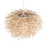 GloboStar® MINORCA 01729 Boho Κρεμαστό Φωτιστικό Πλέγμα Μονόφωτο 1 x E27 IP20 Μπεζ Ξύλο - Μ30 x Π30 x Υ18cm