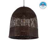 GloboStar® BORA-BORA 01736 Boho Κρεμαστό Φωτιστικό Καμπάνα Μονόφωτο 1 x E27 IP20 Καφέ Ξύλο - Μ42 x Π42 x Y44cm