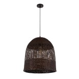 GloboStar® BORA-BORA 01736 Boho Κρεμαστό Φωτιστικό Καμπάνα Μονόφωτο 1 x E27 IP20 Καφέ Ξύλο - Μ42 x Π42 x Y44cm