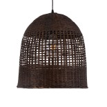 GloboStar® BORA-BORA 01736 Boho Κρεμαστό Φωτιστικό Καμπάνα Μονόφωτο 1 x E27 IP20 Καφέ Ξύλο - Μ42 x Π42 x Y44cm