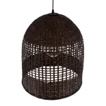 GloboStar® BORA-BORA 01736 Boho Κρεμαστό Φωτιστικό Καμπάνα Μονόφωτο 1 x E27 IP20 Καφέ Ξύλο - Μ42 x Π42 x Y44cm