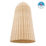 GloboStar® FAROL 01746 Boho Κρεμαστό Φωτιστικό Καμπάνα Μονόφωτο 1 x E27 IP20 Μπεζ Ξύλο - Μ60 x Π60 x Y100cm