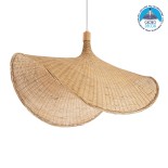 GloboStar® CUBA 01767 Boho Κρεμαστό Φωτιστικό Καμπάνα Μονόφωτο 1 x E27 IP20 Μπεζ Ξύλο - Μ80 x Π80 x Y49cm